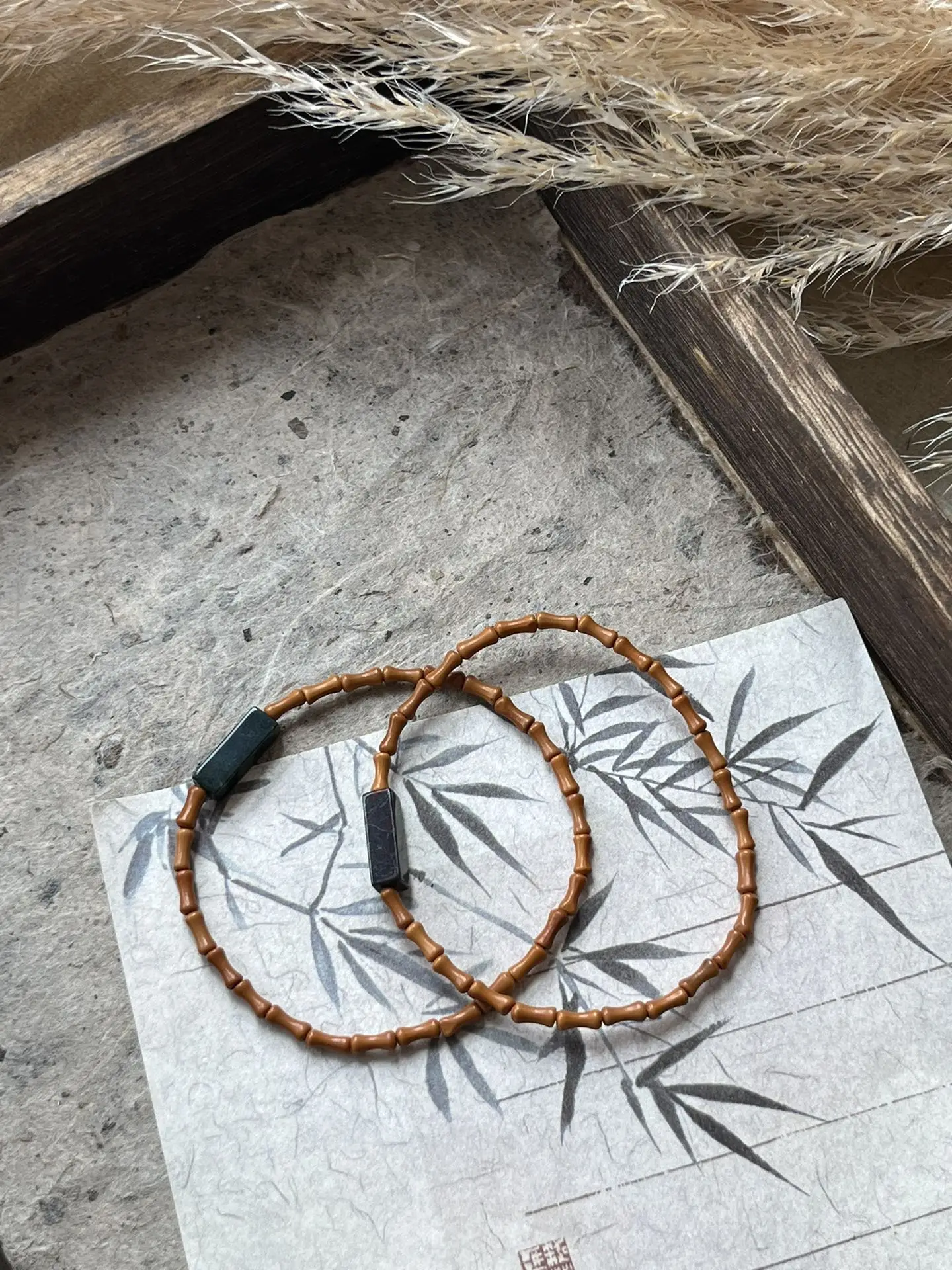 i1725462782_7961_1.webp New Chinese Series | Olive Core Bamboo Knot Natural Stone - Two Circles - Image 1