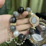 Baroque Palace Retro Series | Blue Grey Rabbit Hair 16mm Silver Shining Stone 18mm