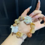 Baroque Palace Retro Series | Yellow Gum Flower Ghost Thousand Layer White Ghost Jinsha Stone 18mm White Crystal 16mm