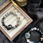 New Chinese Style Series | Silver Shine Stone Natural Stone Xiu Jade Dragon Buckle Running Ring Sandalwood（ ⚠️ Replacement of accessories