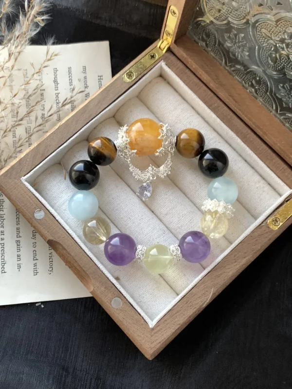 【 High end design 】Yellow Tiger Eye Obsidian Golden Hair Crystal Sea Blue Treasure Yellow Gum Flower 12-17