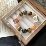 Black gold, super red, gelatinous flower, yellow tiger eye, silver shimmering stone