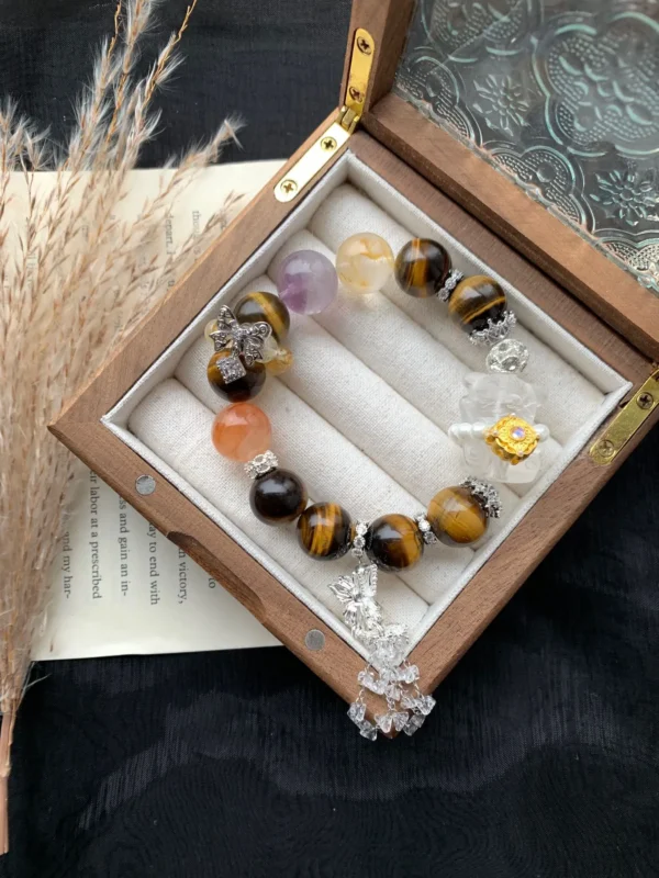Tiger Eye Stone Yellow Gum Flower Red Gum Flower Purple Crystal White Crystal Bear 14-15