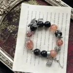 Red glue flower silver glitter 14mm