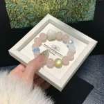 Pink Crystal, Gold Lithium Mica, White Ghost Ivory Fruit Bead, 13mm