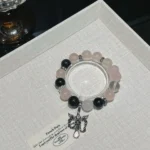 Pink crystal, white crystal, silver obsidian, 12mm