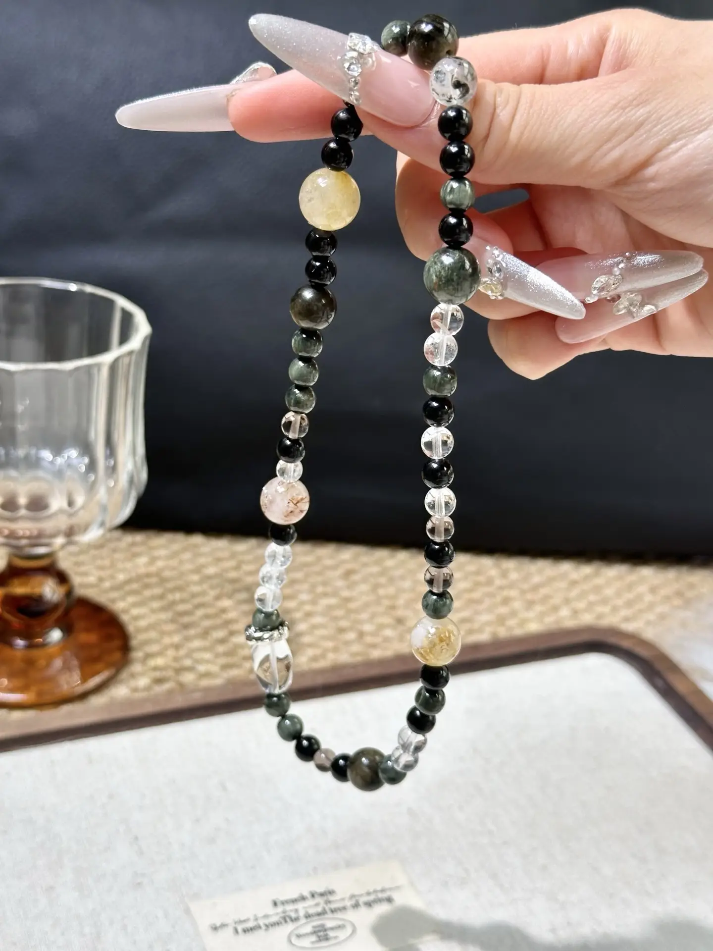 i1746713538195_6162_0_0.webp Golden Hair Crystal Black Gold Super Yellow Tower Crystal Yang Qi Stone White Crystal Obsidian 8-12mm - Image 1