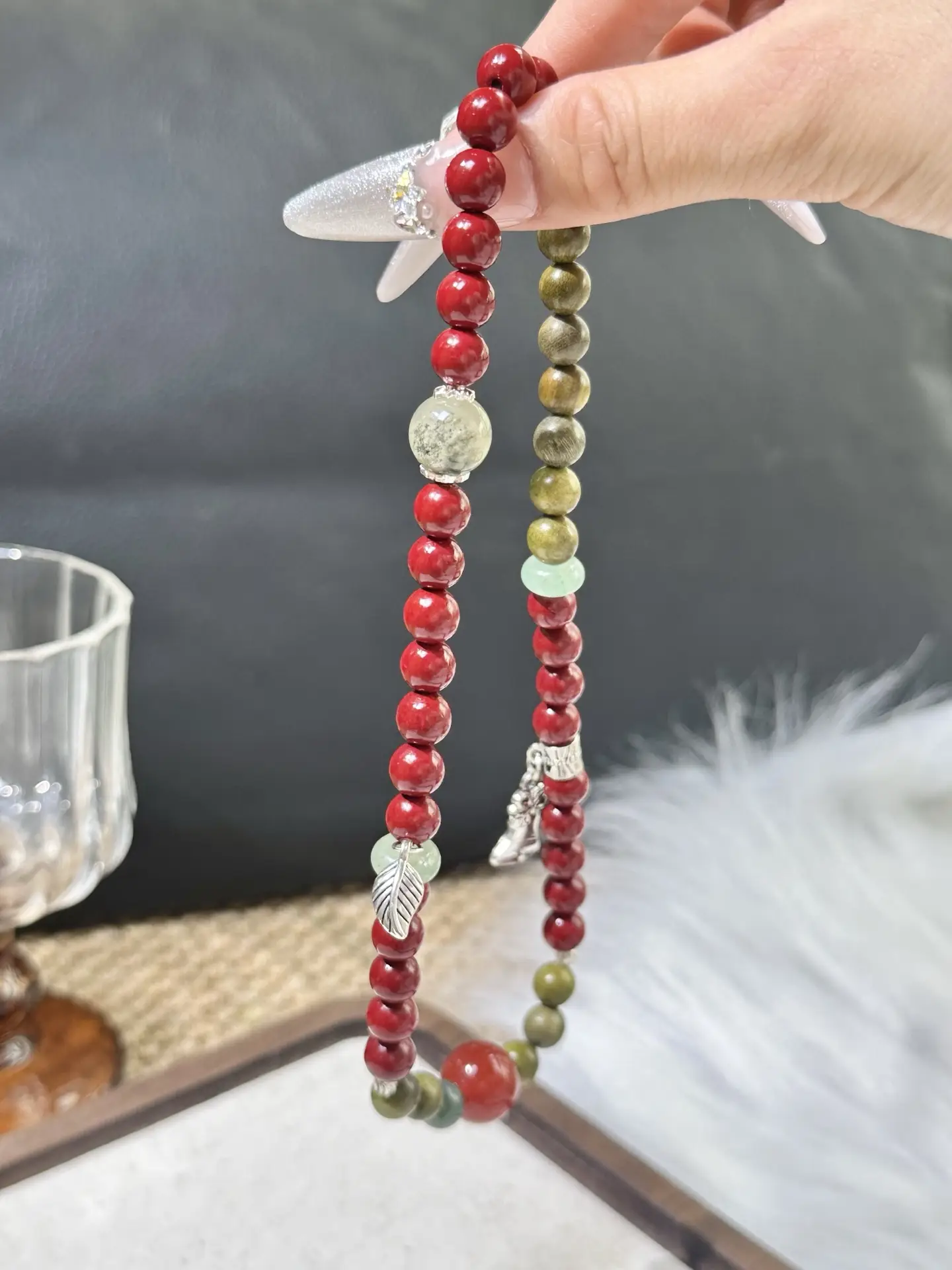 i1746713751568_5865_0_0.webp 【 Festival Gift for Elders Series 】 cinnabar green ghost green sandalwood red agate 6-12mm - Image 1