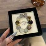 [Melad Color Series] Ghost Rabbit Hair Crystal Shining Stone Millennium Lightning Strike Yellow Tiger Eye Wood 15mm