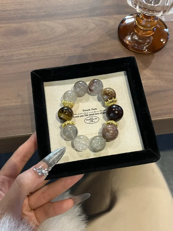 [Melad Color Series] Ghost Rabbit Hair Crystal Shining Stone Millennium Lightning Strike Yellow Tiger Eye Wood 15mm