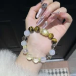 Tiger eye stone, white agate, gold lithium mica, white crystal, lemon yellow water tea crystal, 12mm