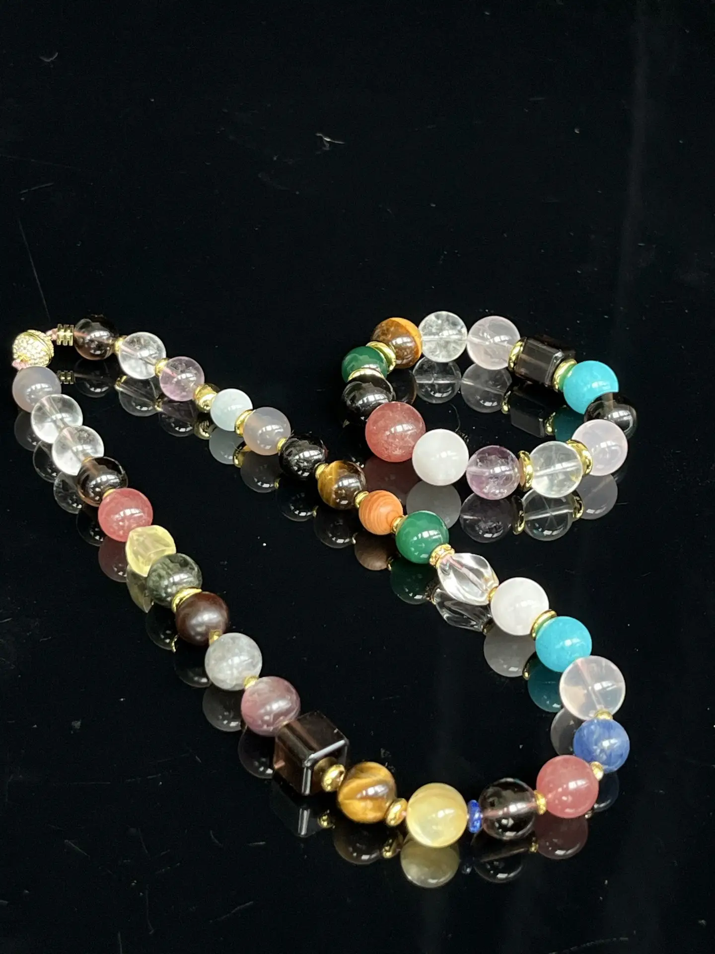 i1753854805992_8090_0_0.webp 【 Crystal Necklace 】 White Crystal Powder Crystal Tea Crystal Strawberry Crystal Purple Crystal Yangqi Stone Gold Lithium Mica Purple Lithium Mica Gray Moonlight Tea Crystal Golden Tiger Eye Blue Crystal Tianhe Stone Moonlight Shine Stone Agate White Ghost Cliff 10-12mm - Image 1