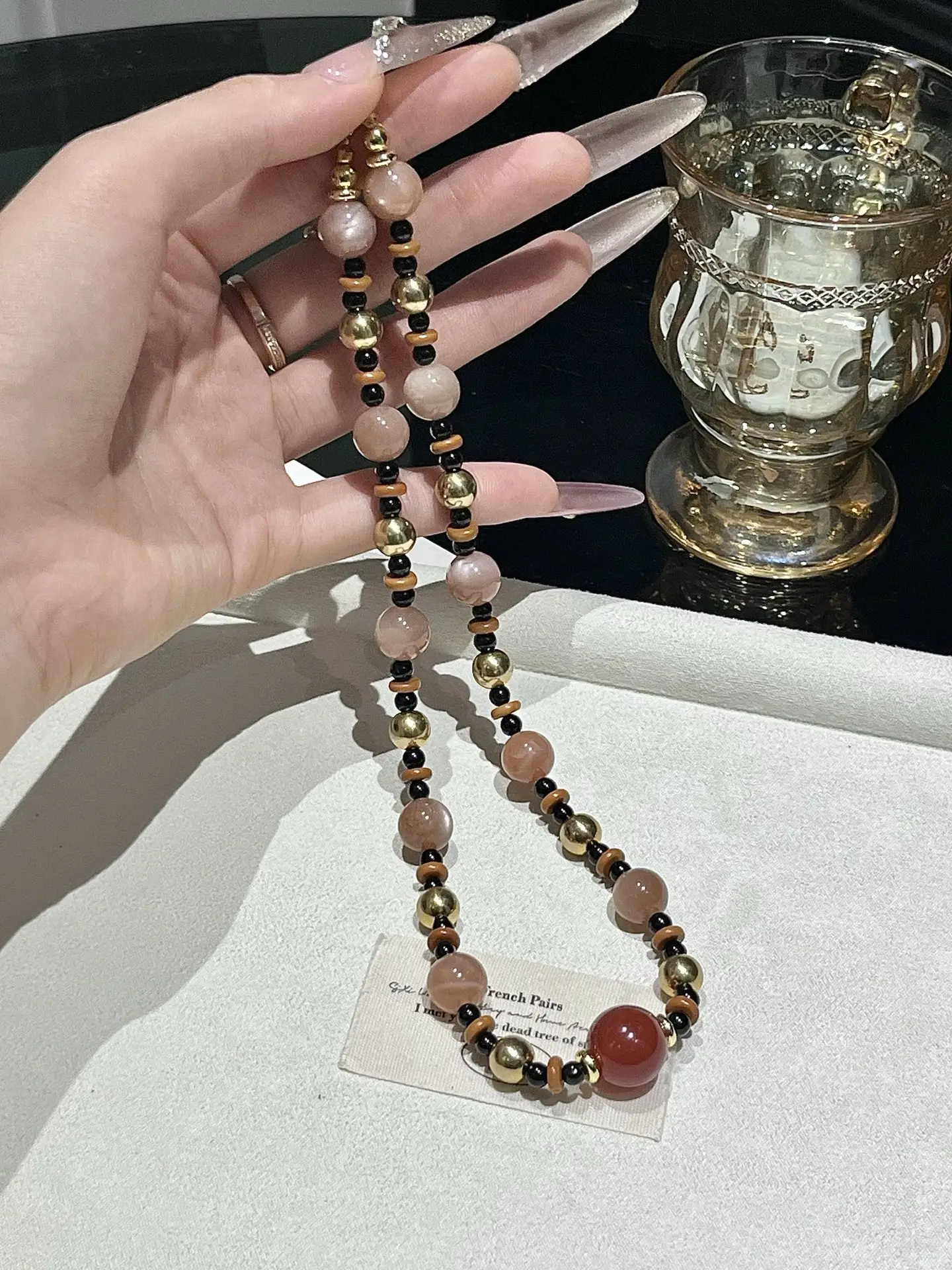 i1753974260722_5748_0_0.webp Crystal necklace, red agate, orange, moonlight - Image 1