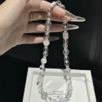 Crystal necklace, white crystal powder, crystal, navy blue, precious green, fluorite, red, gel flower, amethyst