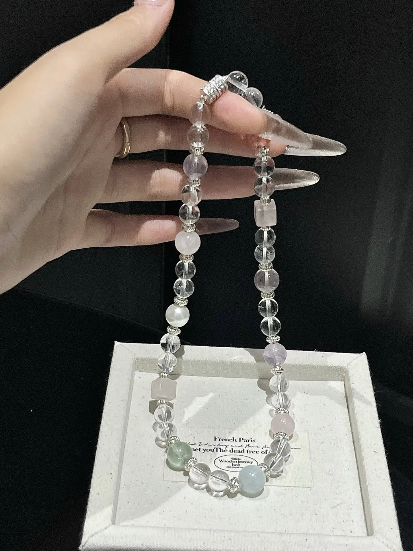 i1753974377846_6657_0_0.webp Crystal necklace, white crystal powder, crystal, navy blue, precious green, fluorite, red, gel flower, amethyst - Image 1