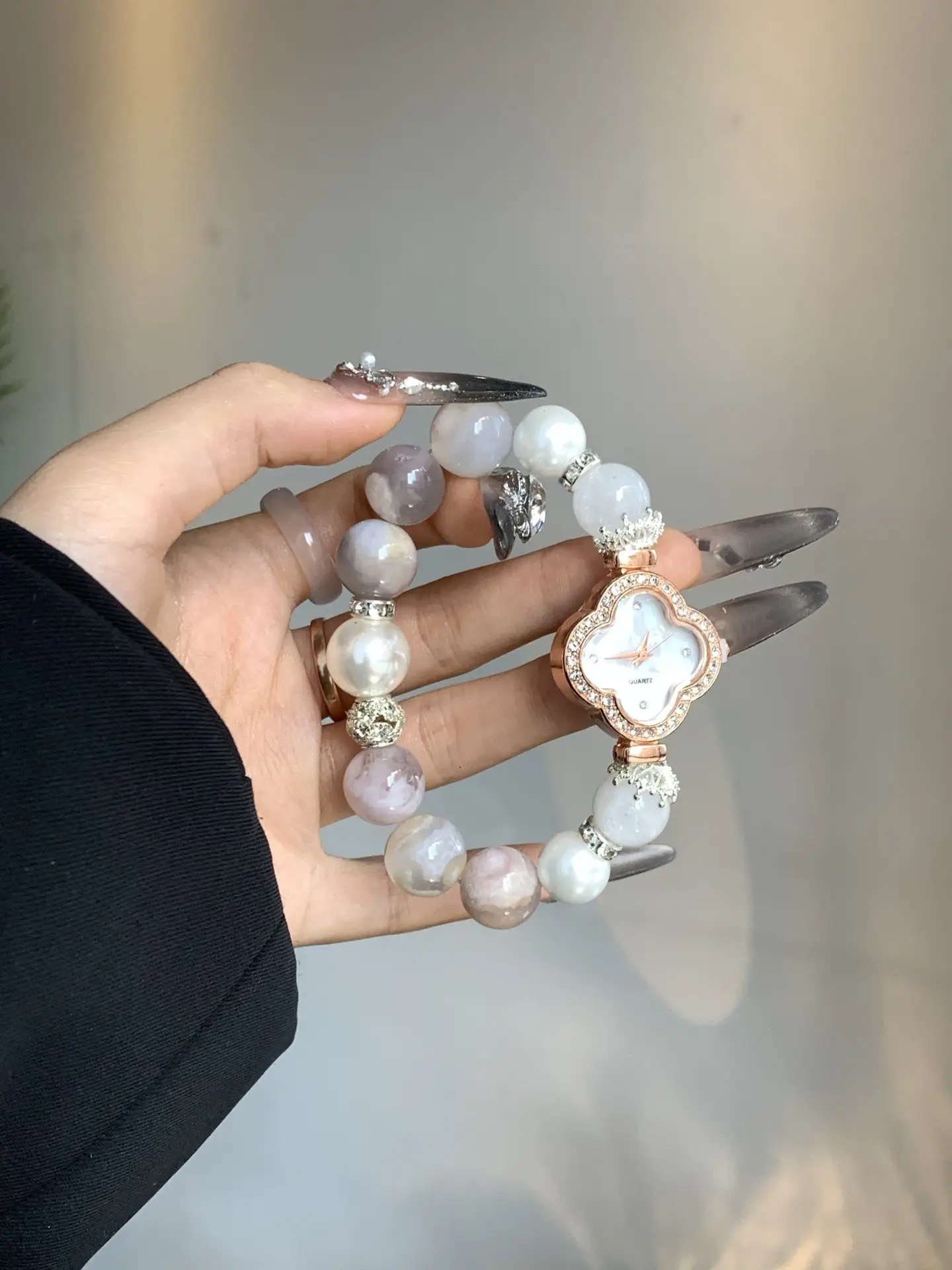 i1755496958306_8227_0_1.webp 【 Crystal Watch 】 Sakura Agate Bead White Ghost 12-13mm - Image 1