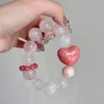 Pink crystal gel flower lacquer beads