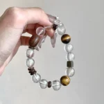 White crystal, yellow tiger eyes, agarwood, sandalwood, 12mm